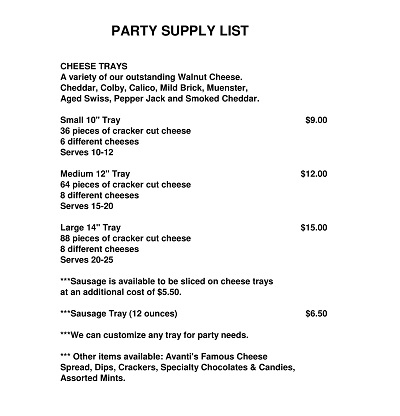 Party Supply List Template