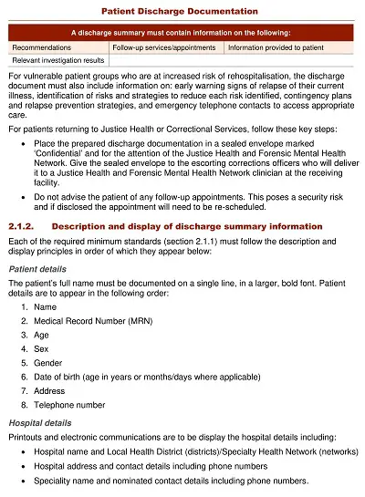 Patient Discharge Documentation Guidelines for Nurse