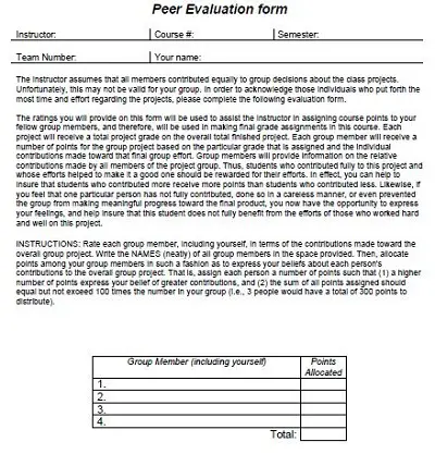 peer evaluation form