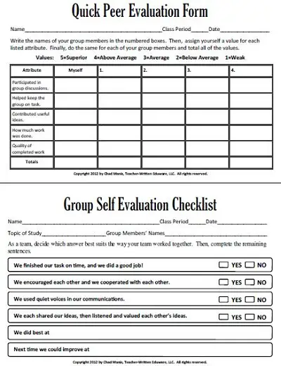 peer evaluation forms