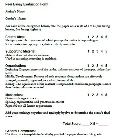 peer evaluation sheet