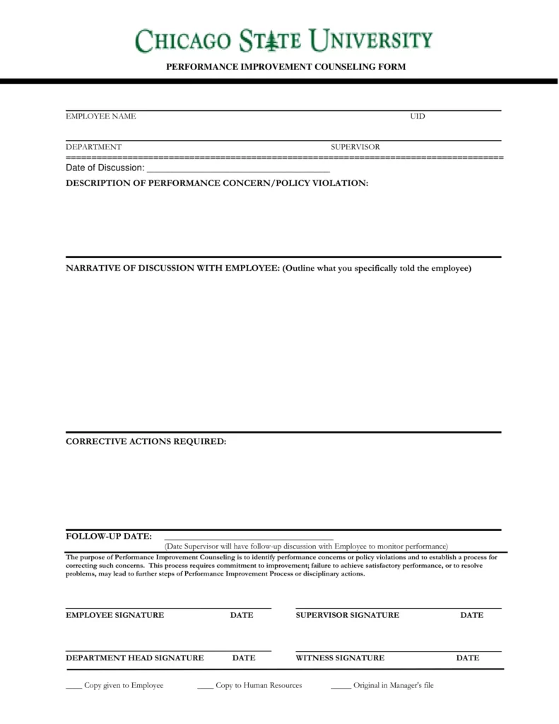 Performance Improvement Employee Counseling Form