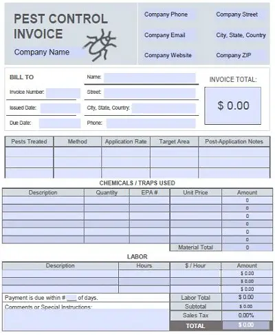 pest control invoice forms