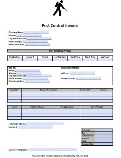 pest control invoice template