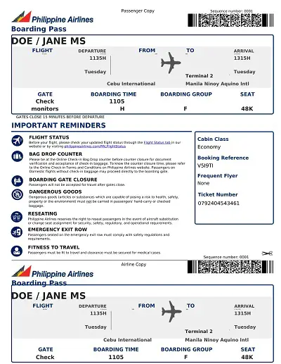 Philippine Airlines Ticket
