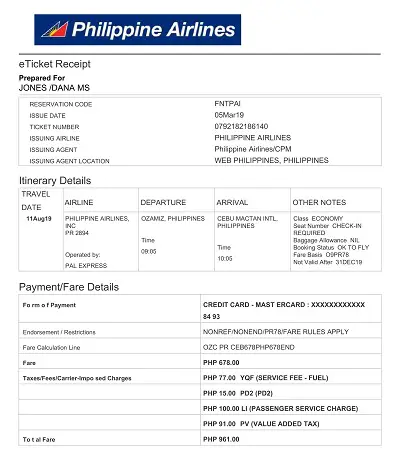 Philippine e-Ticket Receipt