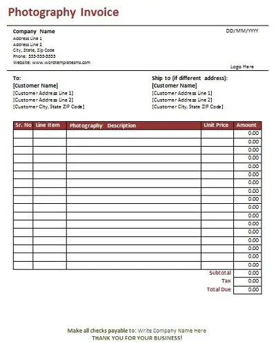 real estate photography invoice template