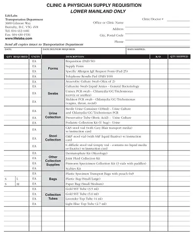 Physician Supply Requisition Form