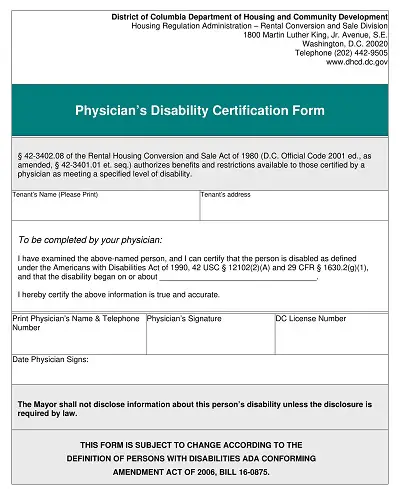 Physician’s Disability Certification Form