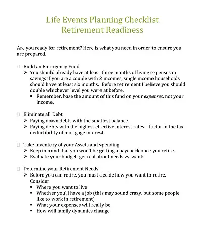 Planning Checklist Retirement Readiness