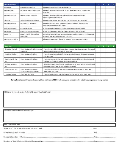 Player Evaluation Form For U12 Players