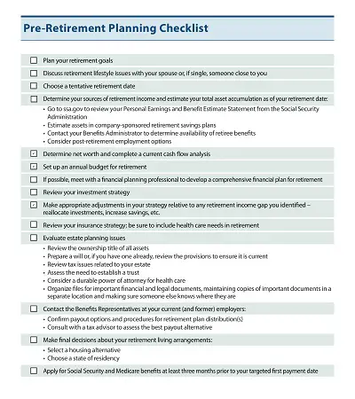 Pre-Retirement Planning Checklist Template