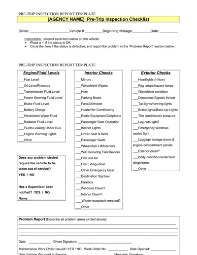 Pre Trip Inspection Report Template