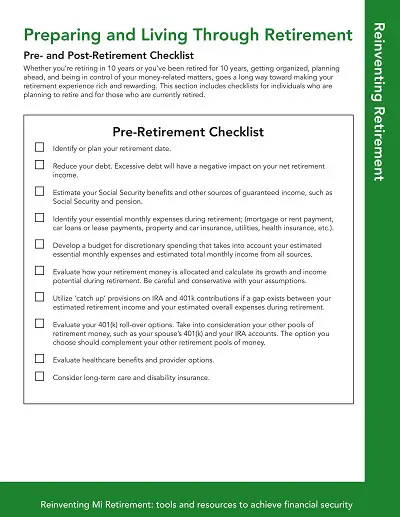 Pre and Post Retirement Planning Checklist