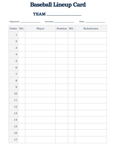 Printable Baseball Lineup Card Template