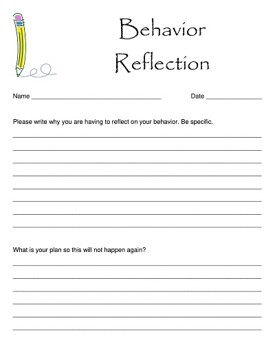 Printable Behavior Reflection Sheet Template