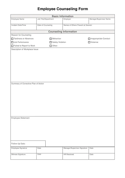 Printable Employee Counseling Form