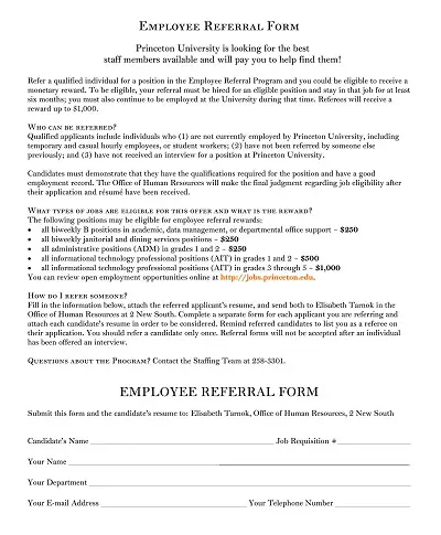 Printable Employee Referral Form