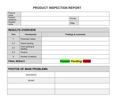 Product Inspection Report Template
