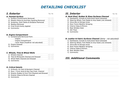 Professional Auto Detailing Checklist