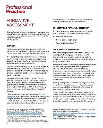Professional Formative Assessment Template