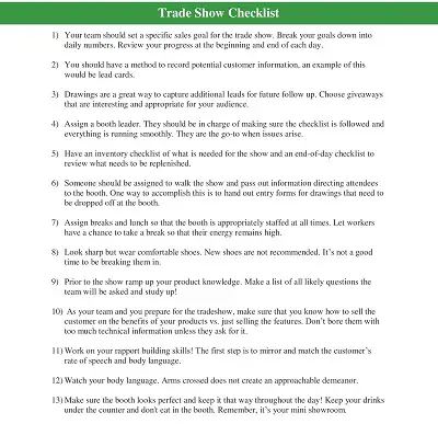 Professional Trade Show Checklist Template