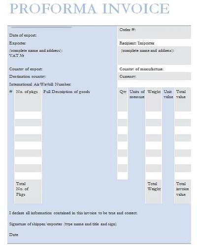proforma invoice forms