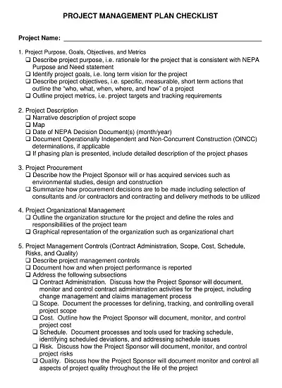 Project Management Plan Checklist Sample