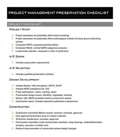 Project Management Preservation Checklist Template