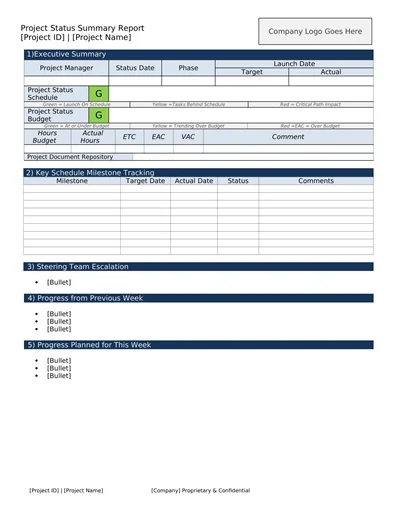 Project Status Summary Report Template