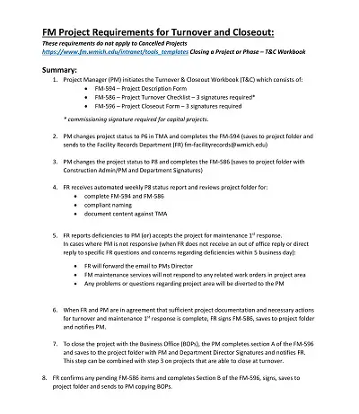 Project Turnover Checklist Template