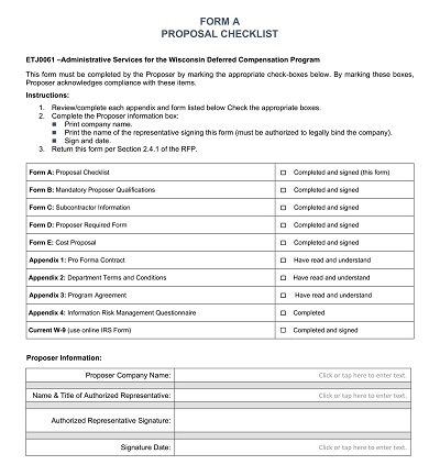 Proposal Checklist Form Template