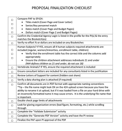 Proposal Finalization Checklist Template