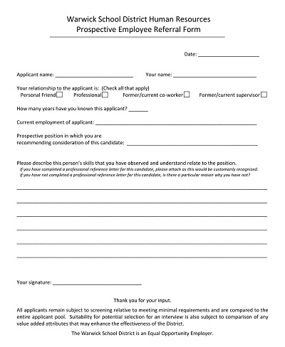 Prospective Employee Referral Form