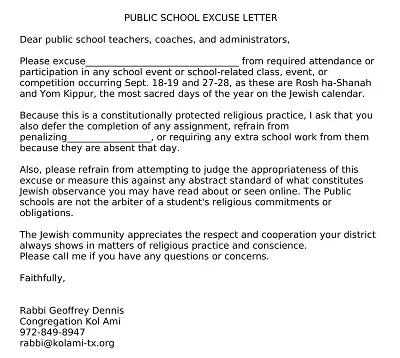 Public School Excuse Letter