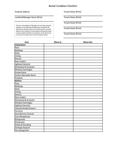 Rental Condition Checklist Template