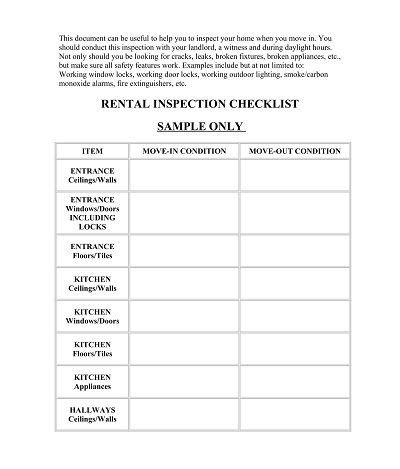 Rental Inspection Checklist Template