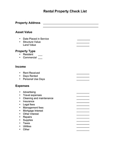 Rental Property Check List Template