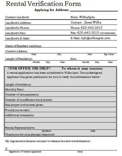 landlord verification form template