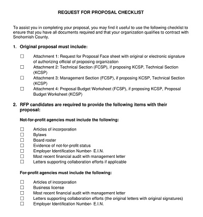 Request For Proposal Checklist Template