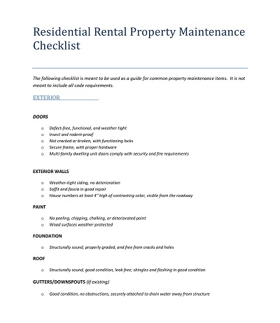 Residential Rental Property Maintenance Checklist