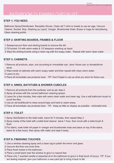 Restaurant Bathroom Cleaning Checklist Template