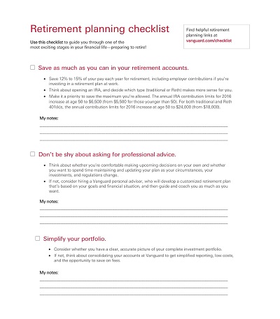 Retirement Planning Checklist Sample