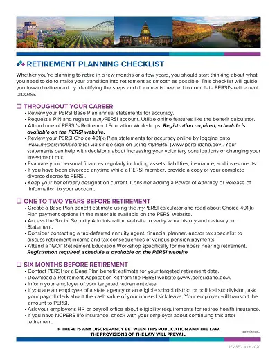 Retirement Planning Schedule Checklist