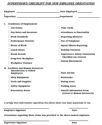 job orientation checklist