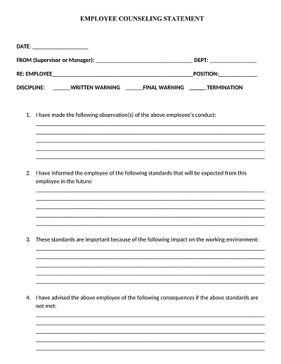 Sample Employee Counseling Form