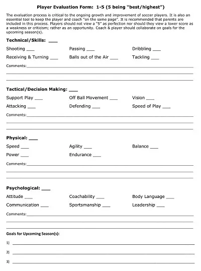 Sample Player Evaluation Form