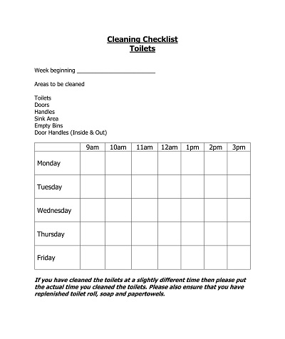 Sample Toilet Cleaning Checklist