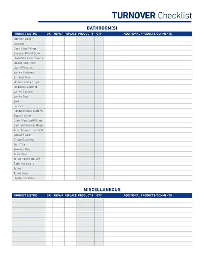 Sample Turnover Checklist & Clearance Form