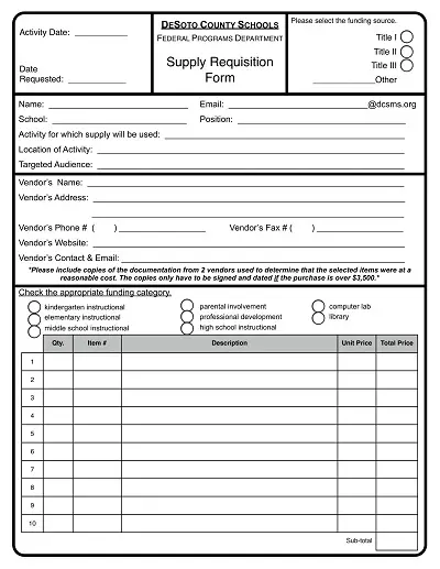 School Supply Requisition Form